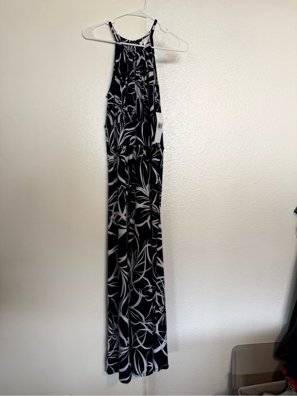 London Fog Black and White Floral Halter Maxi Dress